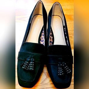Kelly & Katie black block heel tassel loafers